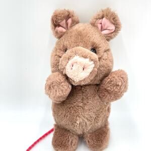 8" Vintage Rosebud Russ Brown Pig Plush Pink Yarn Tail Caress Soft Pets